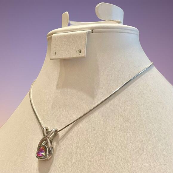Lia Sophia Colorful Iridescent Crystal Pendant & Silver Tone Snake Chain - Picture 4 of 9